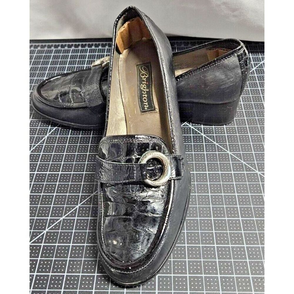 Brighton Actor‎ woman loafer black patent croc Sz 7M